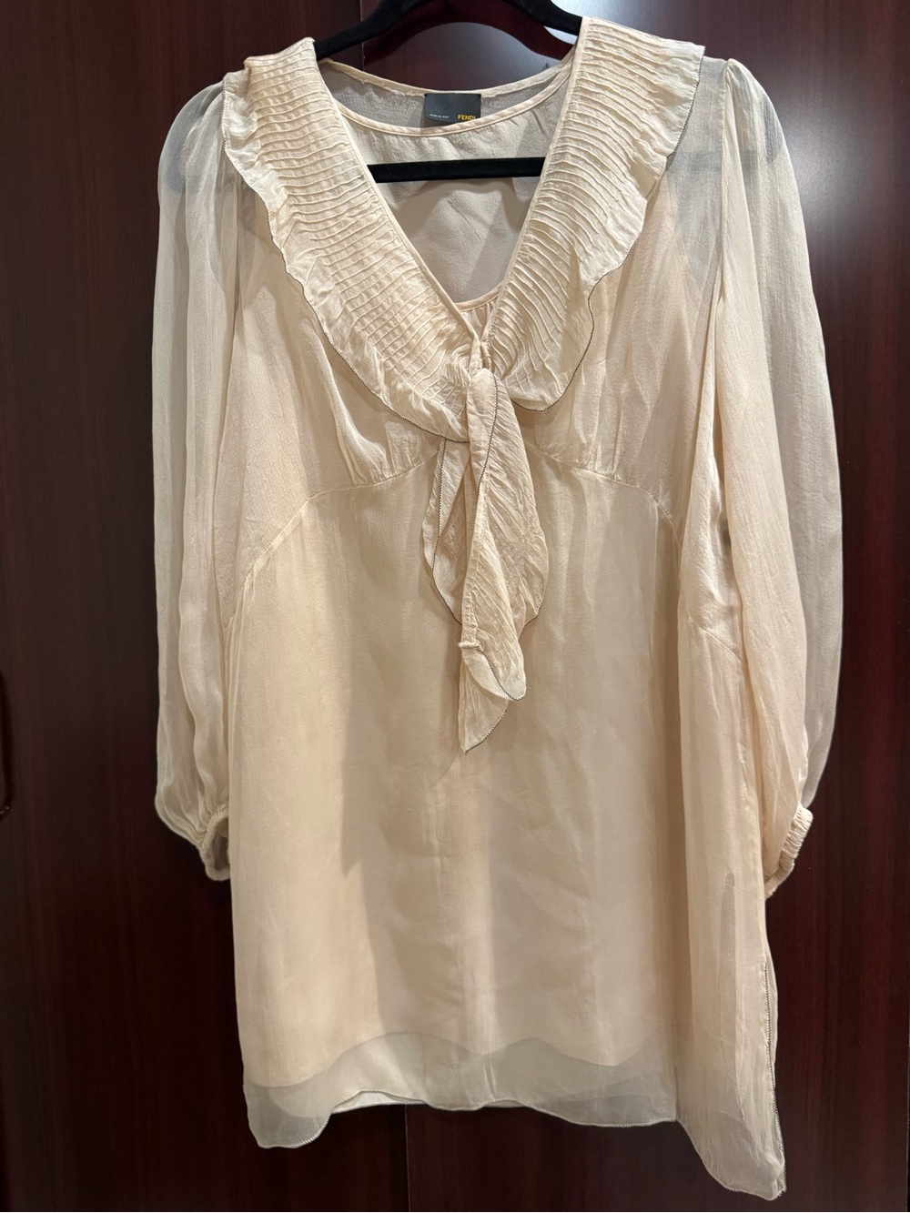 Fendi Cream Sheer Tie-Neck Ruffle Blouse